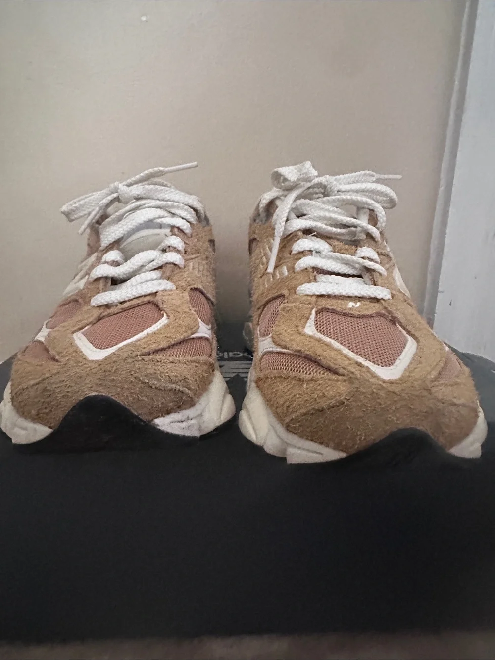 New Balance 9060 Women's Beige Suede and Beige Mesh Sneakers - Picture 6 of 8